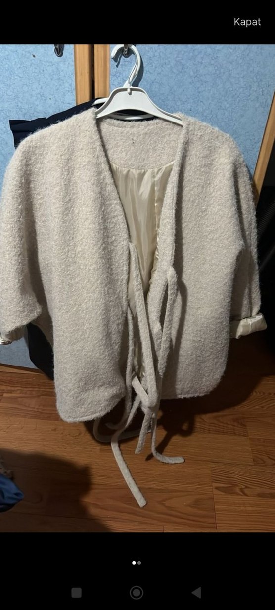 krem Kısa Örgü Yün Kadın Ceket - Görsel 2