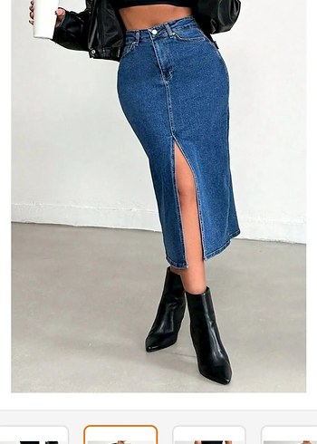 Kadın Lacivert Denim Uzun Etek