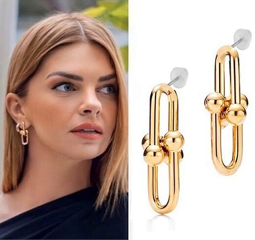 Altın Kaplama İkili Tiffany Blanca Gold Küpe