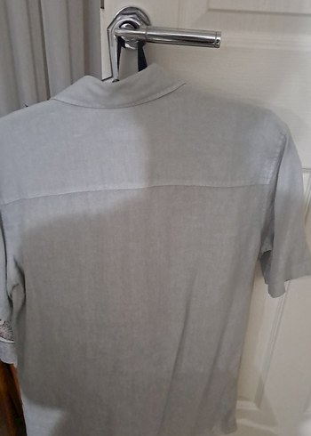 Gri Keten Kısa Kollu Erkek Gömlek - Görsel 4