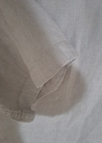 Gri Keten Kısa Kollu Erkek Gömlek - Görsel 6