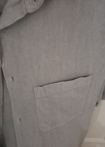 Gri Keten Kısa Kollu Erkek Gömlek - Görsel 3