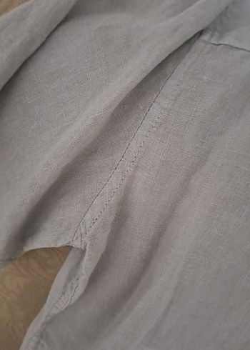 Gri Keten Kısa Kollu Erkek Gömlek - Görsel 7