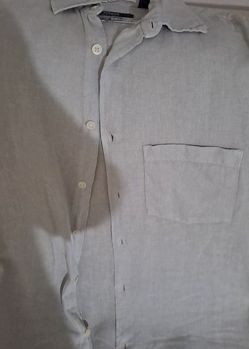 Gri Keten Kısa Kollu Erkek Gömlek - Görsel 5