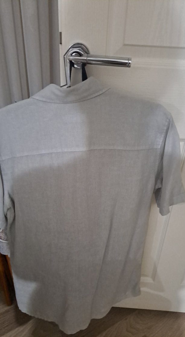 Gri Keten Kısa Kollu Erkek Gömlek - Görsel 4