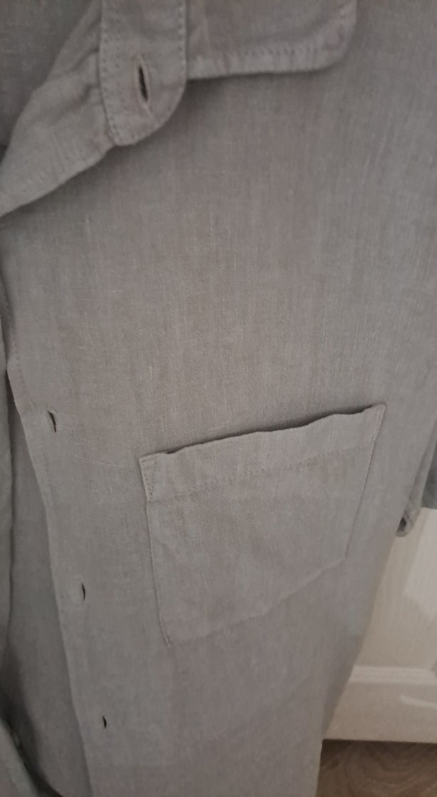 Gri Keten Kısa Kollu Erkek Gömlek - Görsel 3