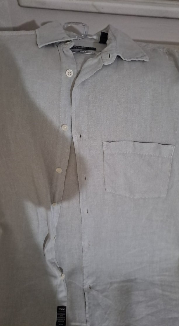 Gri Keten Kısa Kollu Erkek Gömlek - Görsel 5