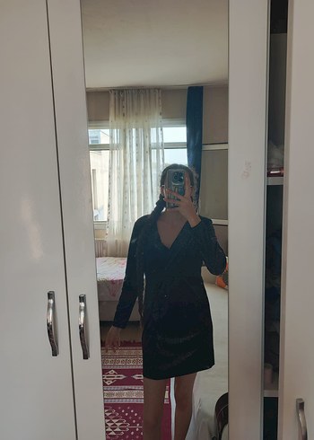 Siyah V Yakalı Mini kadın elbise