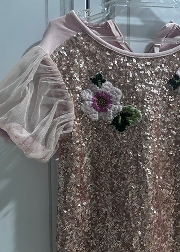 Kız Çocuk Payetli Nakışlı Pembe Elbise - Görsel 2