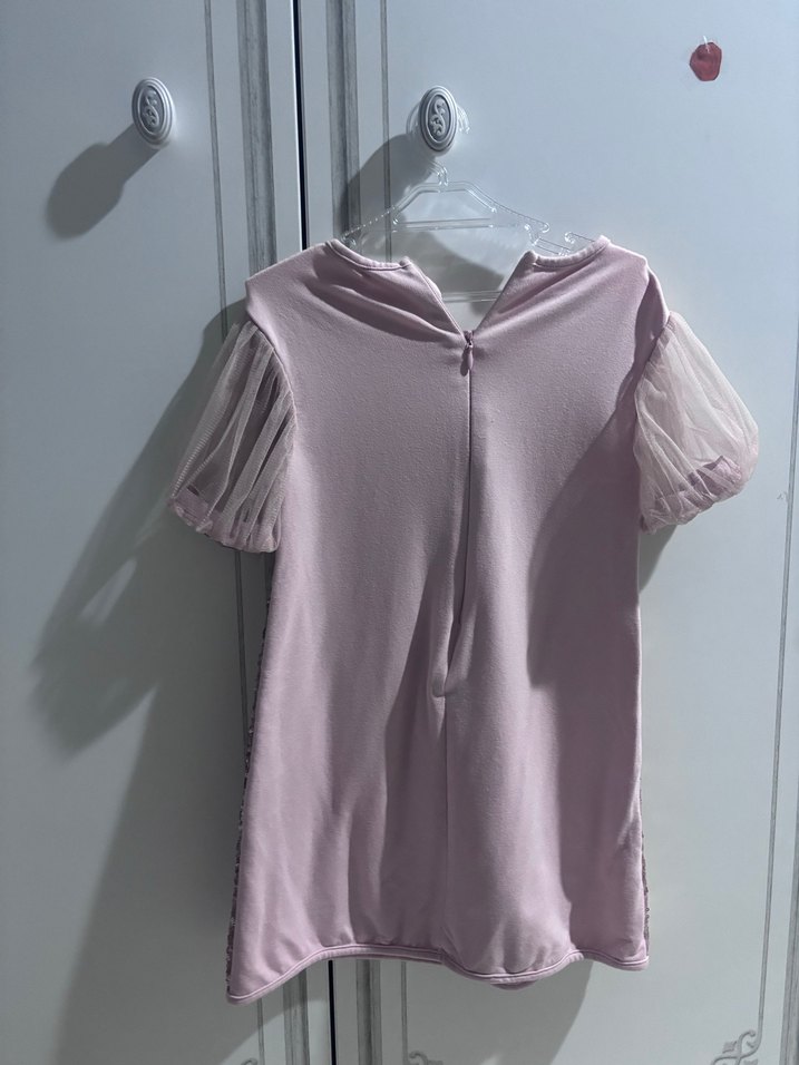 Kız Çocuk Payetli Nakışlı Pembe Elbise - Görsel 3