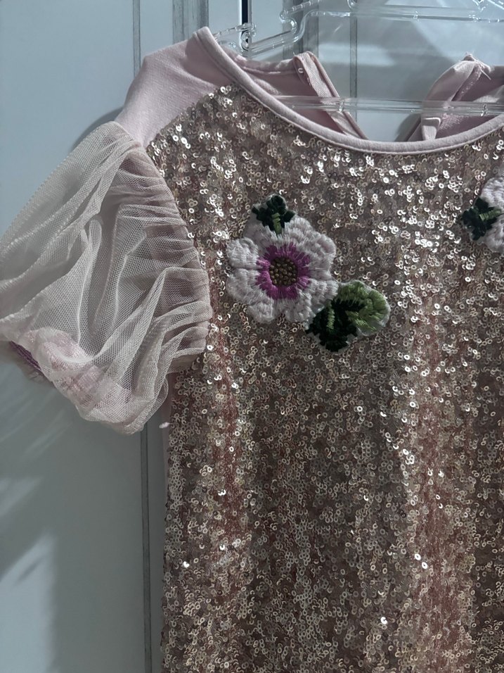 Kız Çocuk Payetli Nakışlı Pembe Elbise - Görsel 2