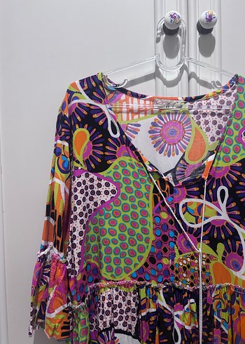 Renkli Bohem Uzun Elbise Püsküllü - Görsel 2