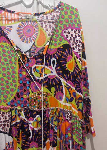 Renkli Bohem Uzun Elbise Püsküllü - Görsel 3