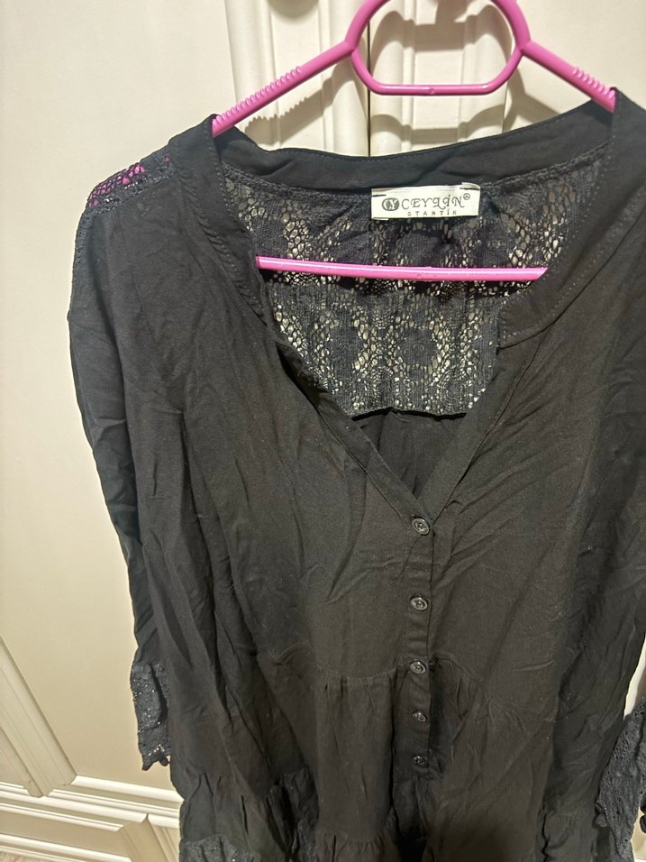 Dantel Detaylı Siyah Uzun Kollu Uzun Tunik - Görsel 2