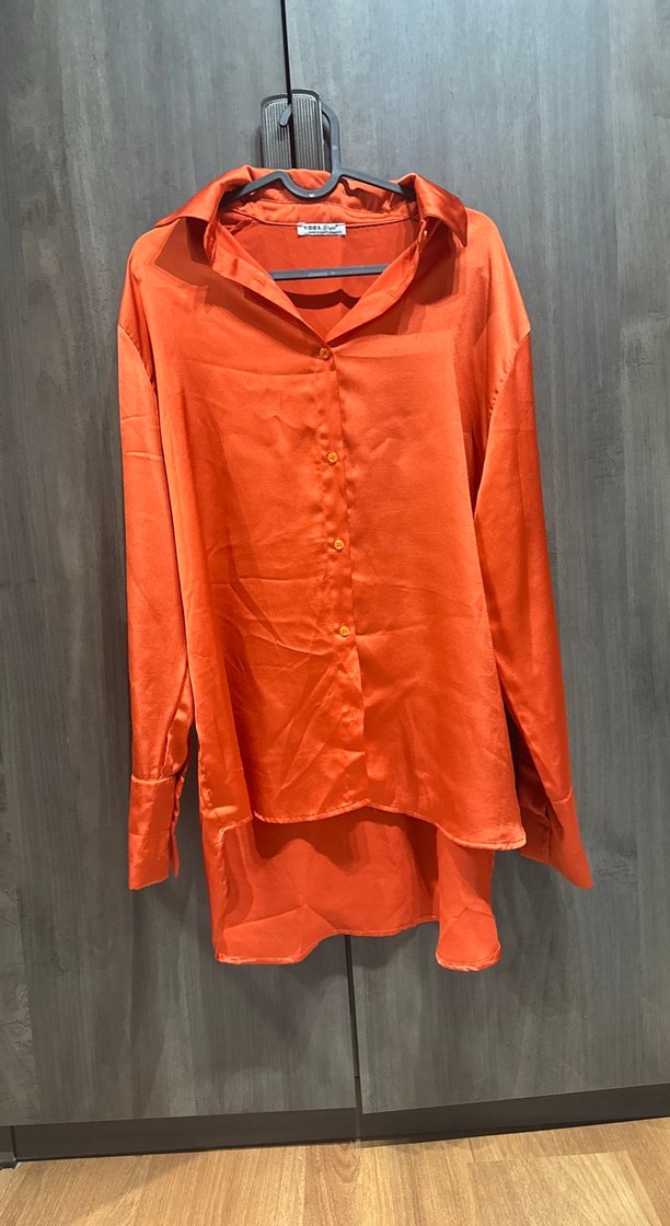 Turuncu Parlak Düğmeli Uzun Kollu Gömlek - Görsel 4