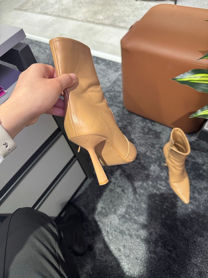 Bershka Bej Deri Stiletto Topuklu Kadın Bot - Görsel 5