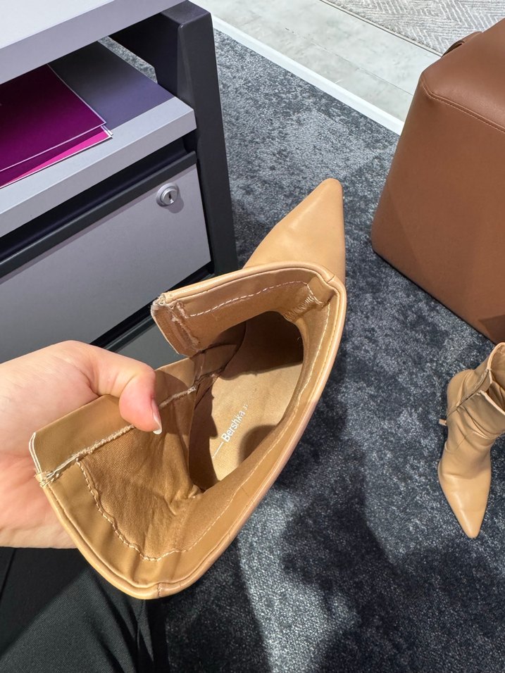 Bershka Bej Deri Stiletto Topuklu Kadın Bot - Görsel 3