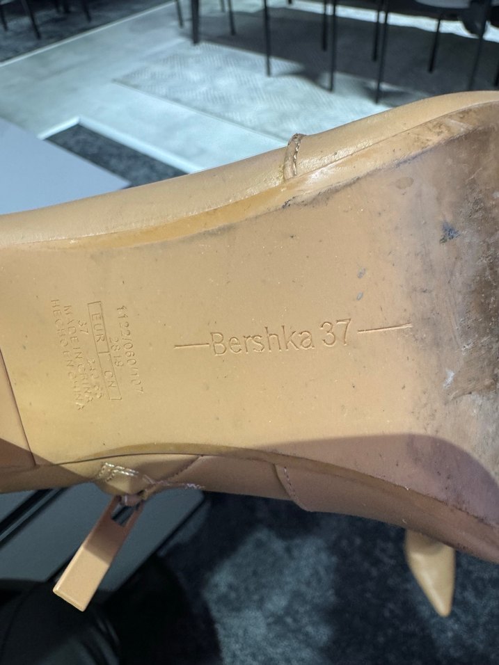 Bershka Bej Deri Stiletto Topuklu Kadın Bot - Görsel 4
