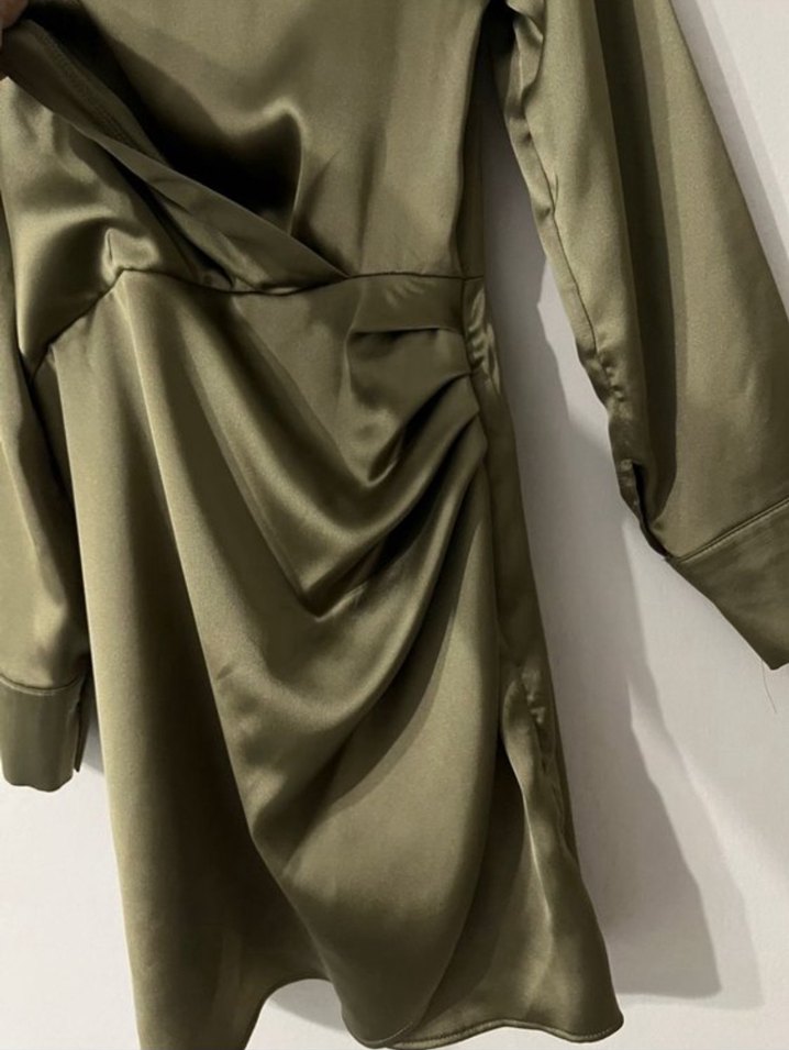 Uzun Kollu Haki Kadın Elbise - Görsel 4