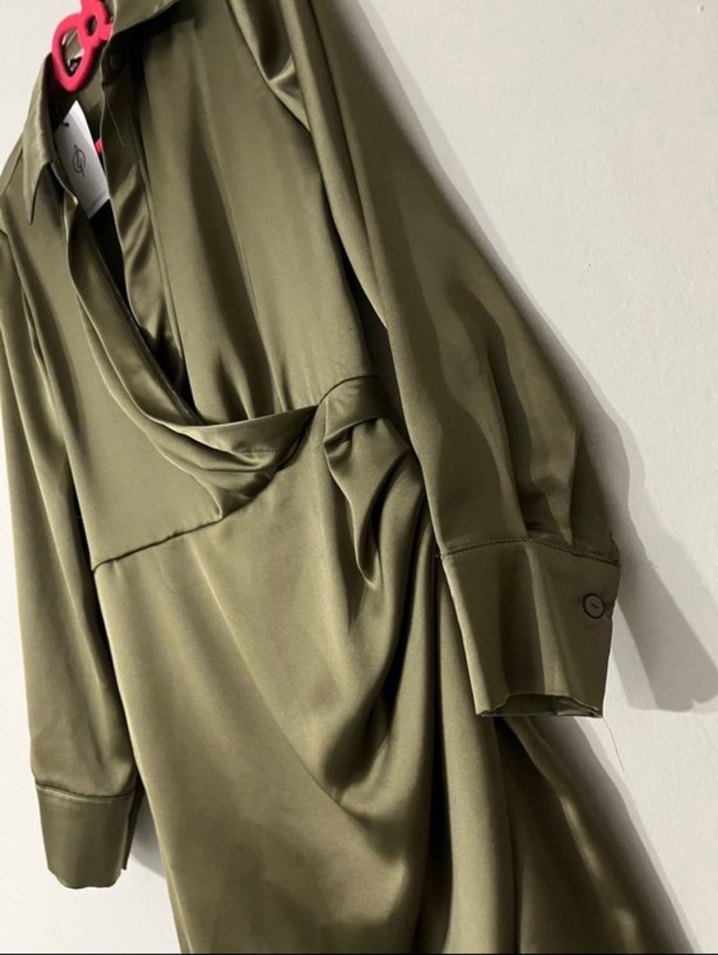 Uzun Kollu Haki Kadın Elbise - Görsel 3