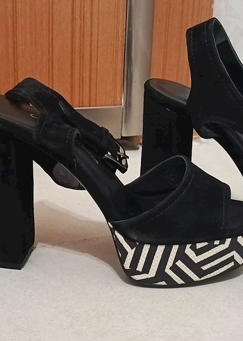 Siyah Zebra Desenli Platform Topuklu Kadın Ayakkabı - Görsel 11