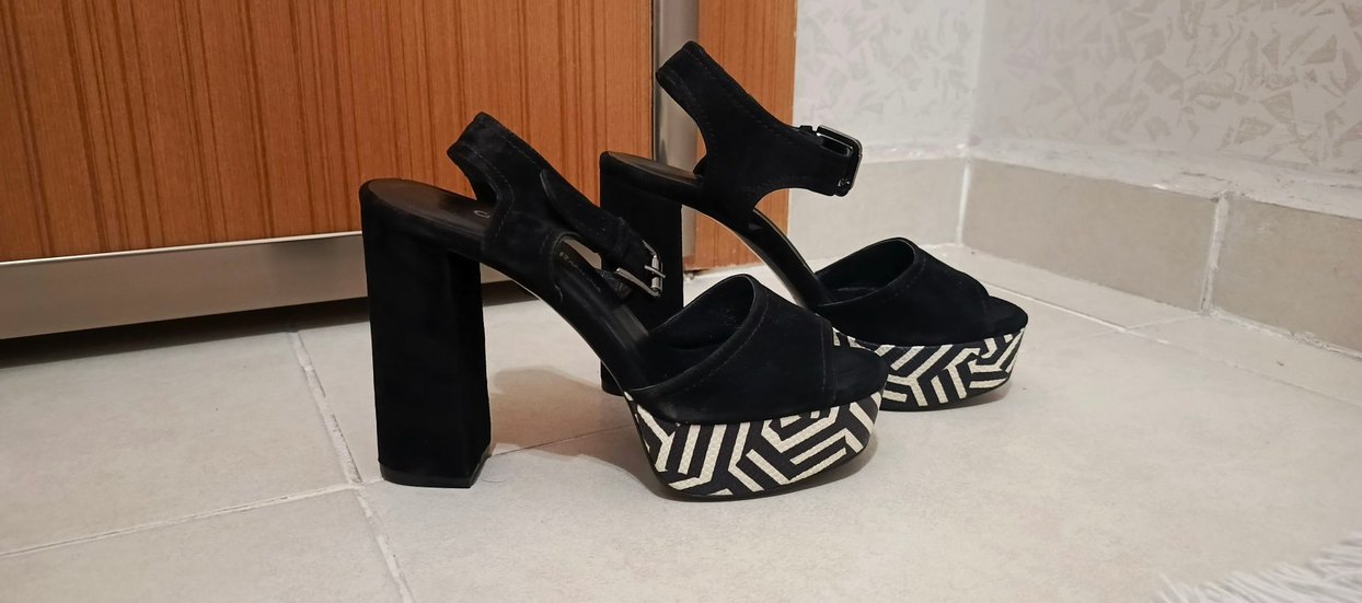 Siyah Zebra Desenli Platform Topuklu Kadın Ayakkabı - Görsel 2