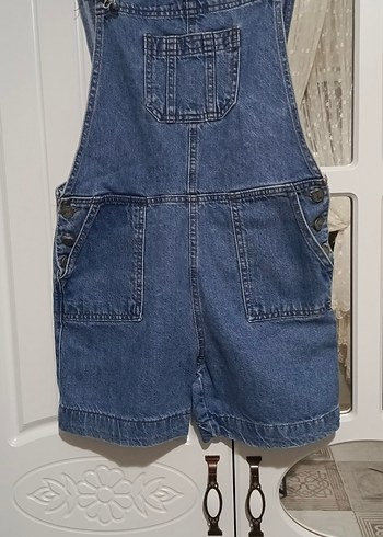 Kadın Mavi Denim Kısa Salopet - Görsel 3