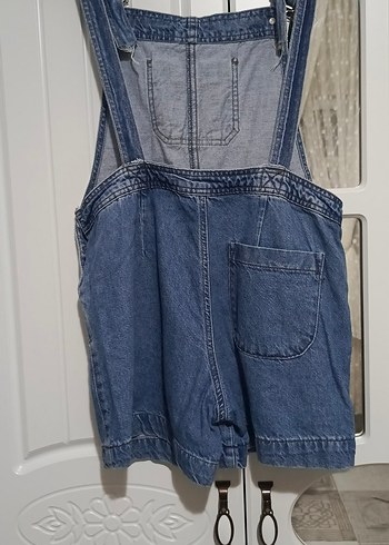 Kadın Mavi Denim Kısa Salopet - Görsel 6