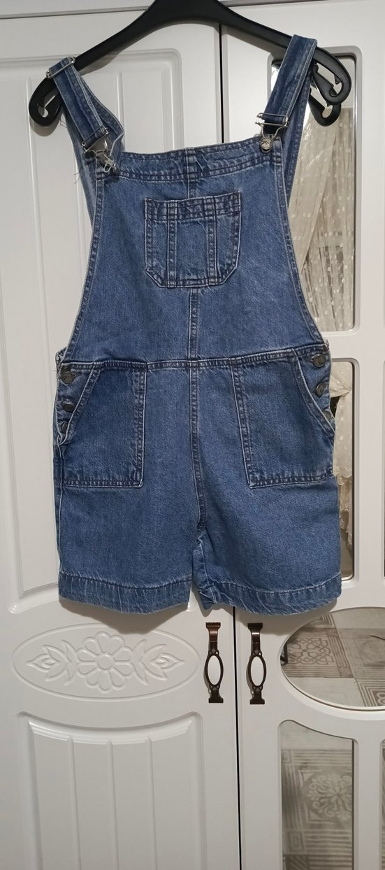 Kadın Mavi Denim Kısa Salopet - Görsel 3