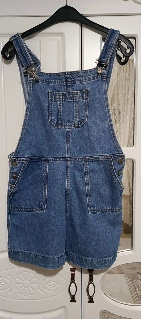Kadın Mavi Denim Kısa Salopet - Görsel 2