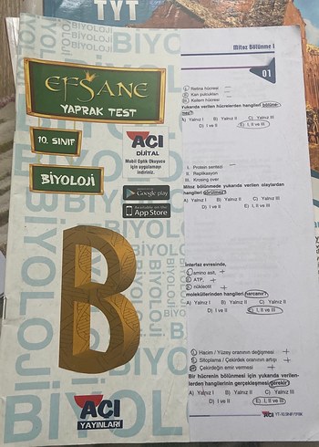 Efsane 10. Sınıf Biyoloji Yaprak Test Açı yayınları