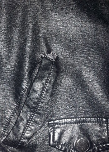 Siyah Deri Biker Ceket - Görsel 9