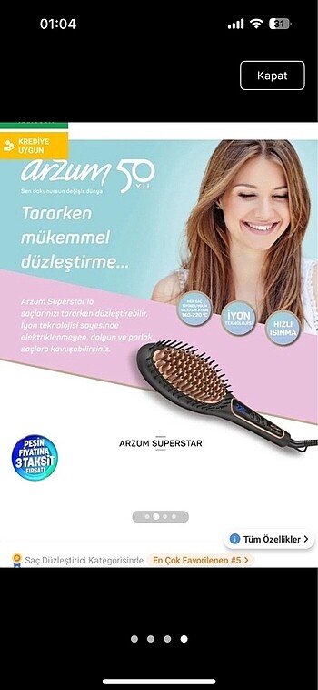Arzum süperstar saç düzleştirici tarak - Görsel 4