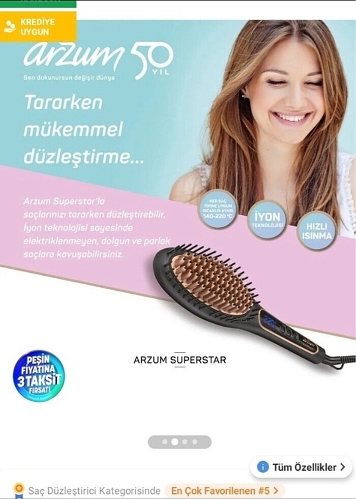 Arzum süperstar saç düzleştirici tarak - Görsel 4