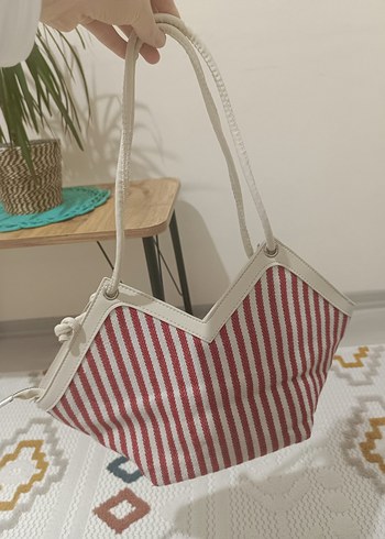 Kırmızı Çizgili Fermuarlı Bohem Kadın Çantası - Görsel 3