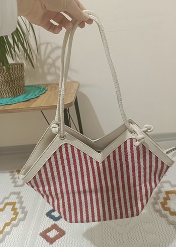 Kırmızı Çizgili Fermuarlı Bohem Kadın Çantası - Görsel 2
