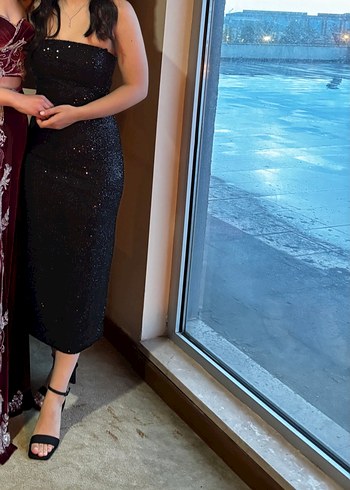 Siyah Drapeli Straplez Uzun Abiye Elbise - Görsel 3