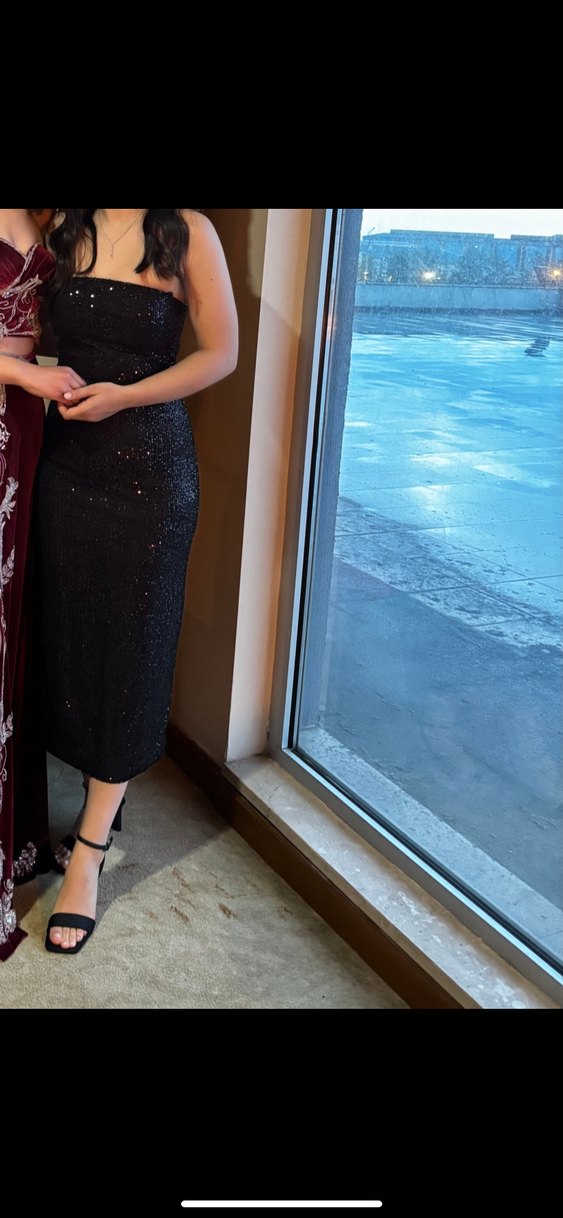 Siyah Drapeli Straplez Uzun Abiye Elbise - Görsel 3