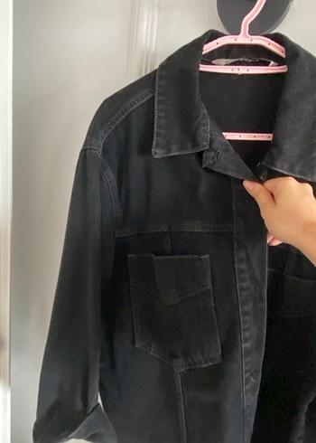 Düğmeli Siyah Kadın Denim Ceket - Görsel 2