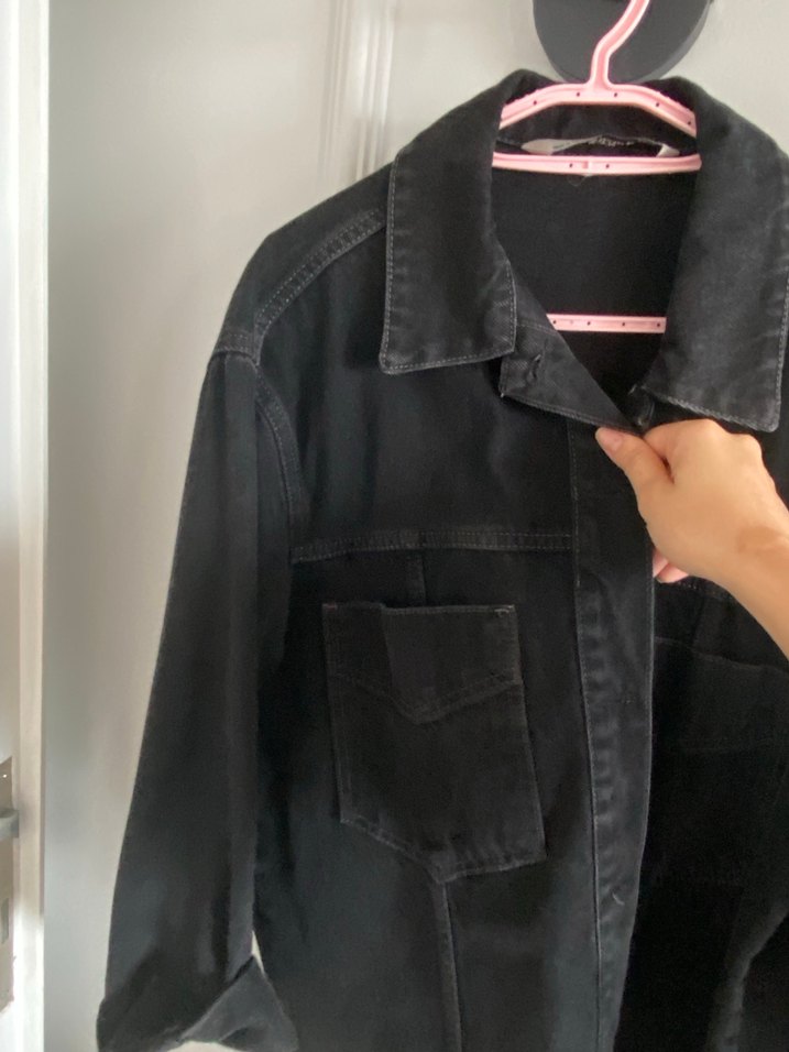 Düğmeli Siyah Kadın Denim Ceket - Görsel 2