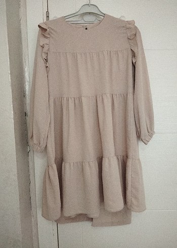 Bej Midi Keten Tunik