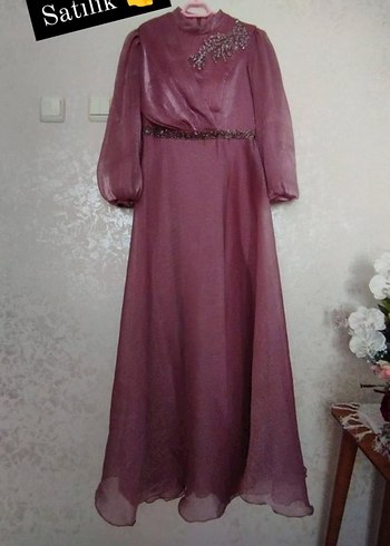 Bordo Uzun Kollu Drapeli Abiye Elbise