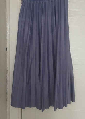 Kadın Gri Mavi Uzun Pilili Etek - Görsel 2