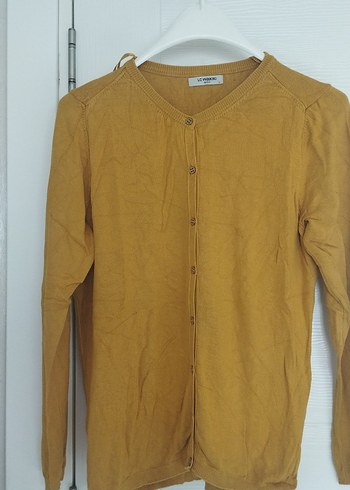 Düğmeli Sarı Kadın Keten Hırka - Görsel 2