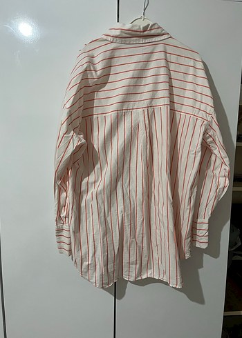 Kırmızı Çizgili Kadın Keten Gömlek - Görsel 3