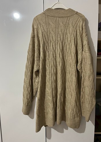 Bej Örgü Kadın Yüksek Yaka Kazak - Görsel 3