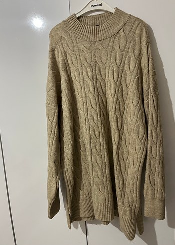 Bej Örgü Kadın Yüksek Yaka Kazak - Görsel 2