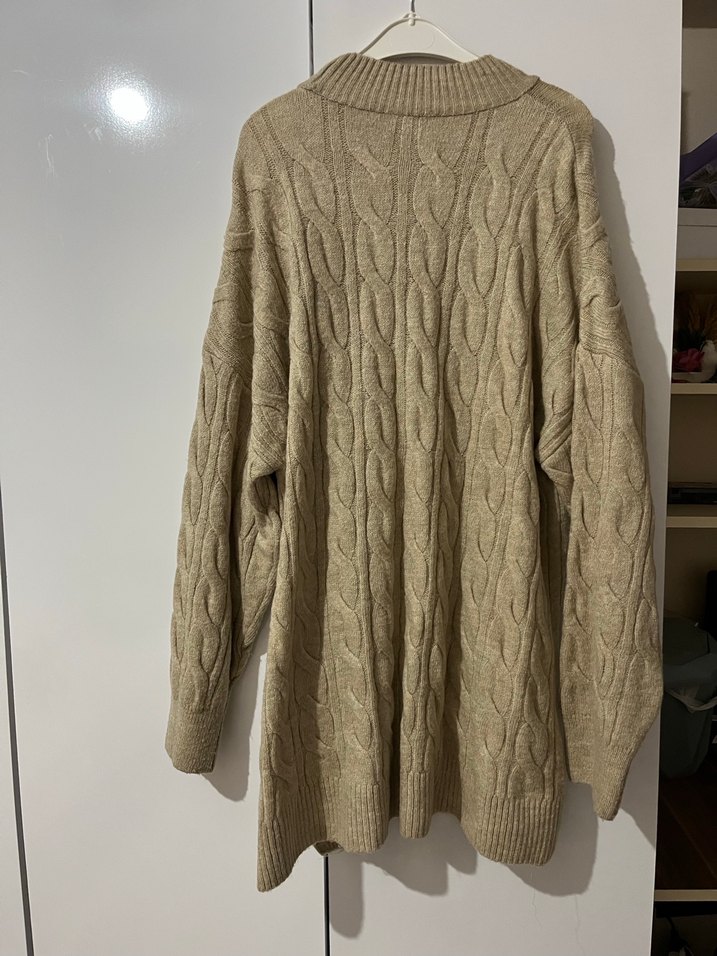 Bej Örgü Kadın Yüksek Yaka Kazak - Görsel 3