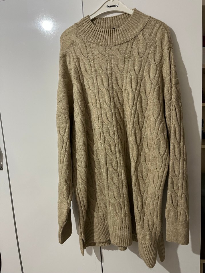 Bej Örgü Kadın Yüksek Yaka Kazak - Görsel 2