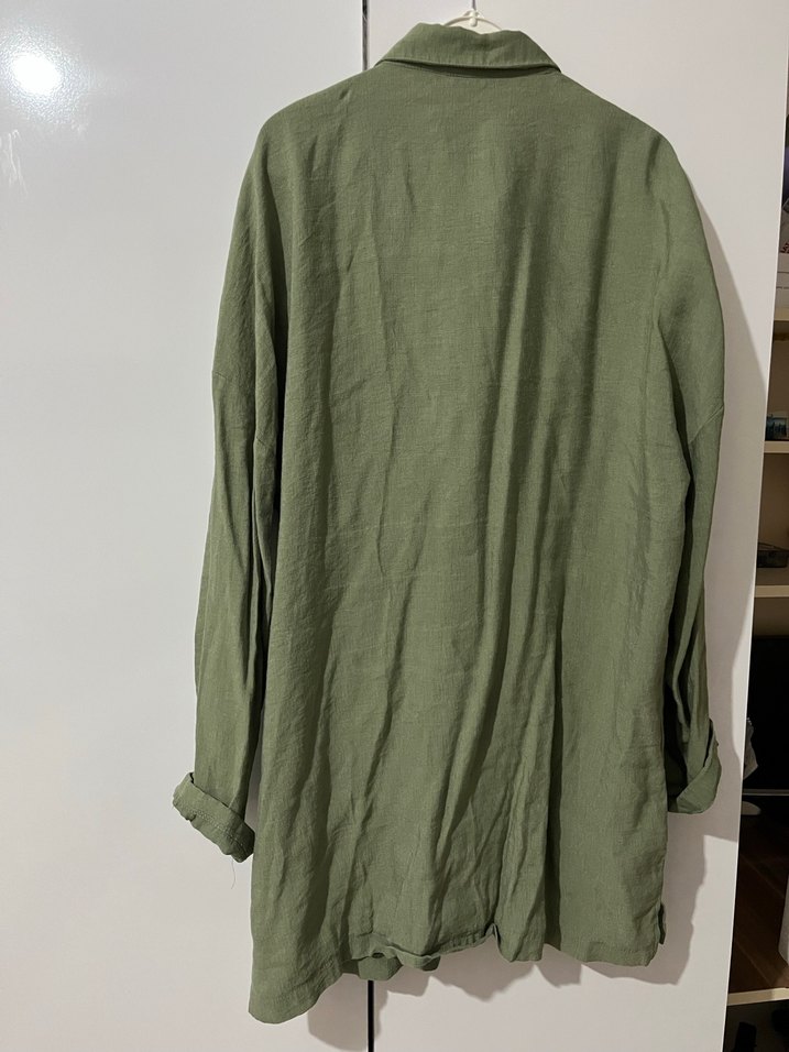 Düğmeli, Uzun Kollu Kadın Keten Gömlek - Görsel 3